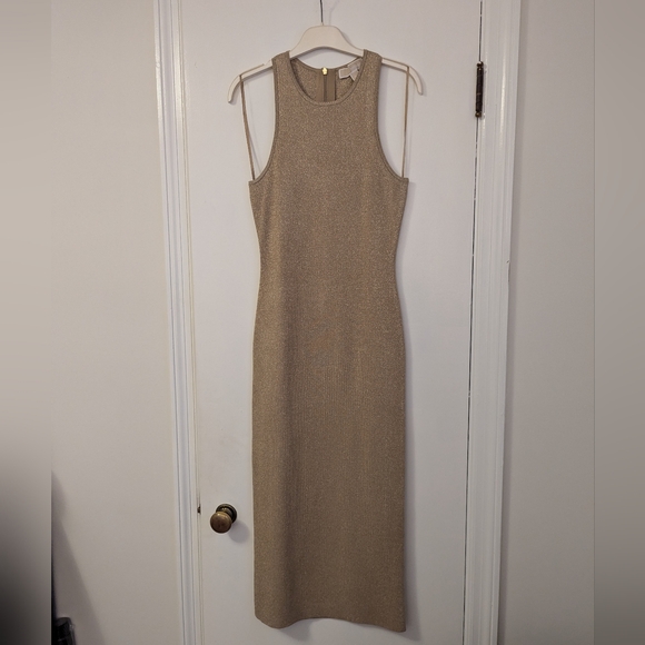 Michael Kors - Gold Metallic Bodycon Midi Dress - Picture 3 of 6